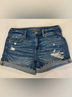 American Eagle Outfitters Distressed Dark Blue Denim Shorts Size 4